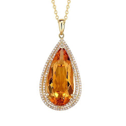 Yellow Gold 14K Pear Madeira Citrine With Round Natural Earth Mined Diamonds Pendant 21 Ct