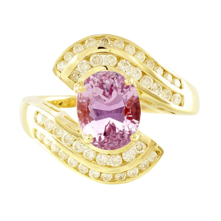 Sparkling Unique Lady’s Pink Kunzite Fancy Diamond Ring   Yellow Gold