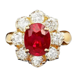 Yellow Gold 14K Red Ruby Natural Earth Mined Diamond Wedding Ring Jewelry 4 Carats