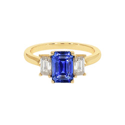 Yellow Gold 3 Stone Blue Sapphire & Natural Earth Mined Diamond Ring 9 Carats