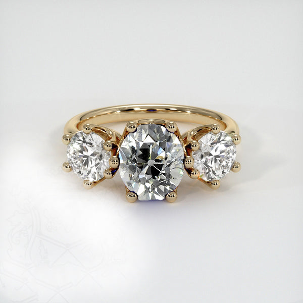 Yellow Gold 3 Stone Oval Old Miner Diamond Ring 