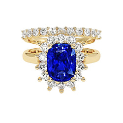 Yellow Gold Ceylon Sapphire Ring Set With Natural Earth Mined Diamond Accents 7.50 Carats