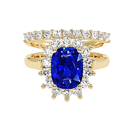 Unique Lady’s Yellow Gold Ceylon Sapphire  Set With Diamond Accents