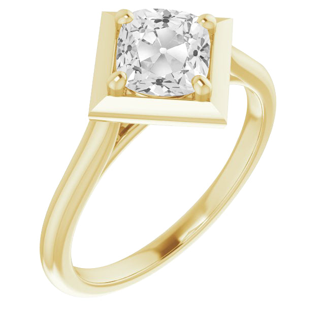Yellow Gold Cushion Old Mine Prong Set Diamond Ring 5 Carats