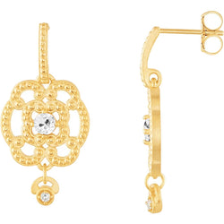 Yellow Gold Diamond Drop Earrings 1.50 Carats Round Old Cut