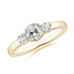 Yellow Gold Natural Earth Mined Diamond Ring 3 Stone Round Old Cut Jewelry 2 Carats