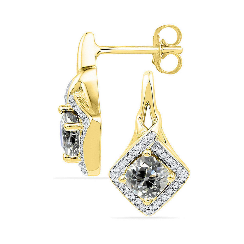 Yellow Gold Diamond Stud Old Miner Cut Earrings