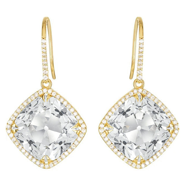 Yellow Gold Drop Earrings 11.50 Ct Cushion Old Cut Diamond 