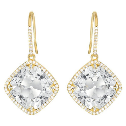 Yellow Gold Drop Earrings 11.50 Ct Cushion Old Cut Diamond 