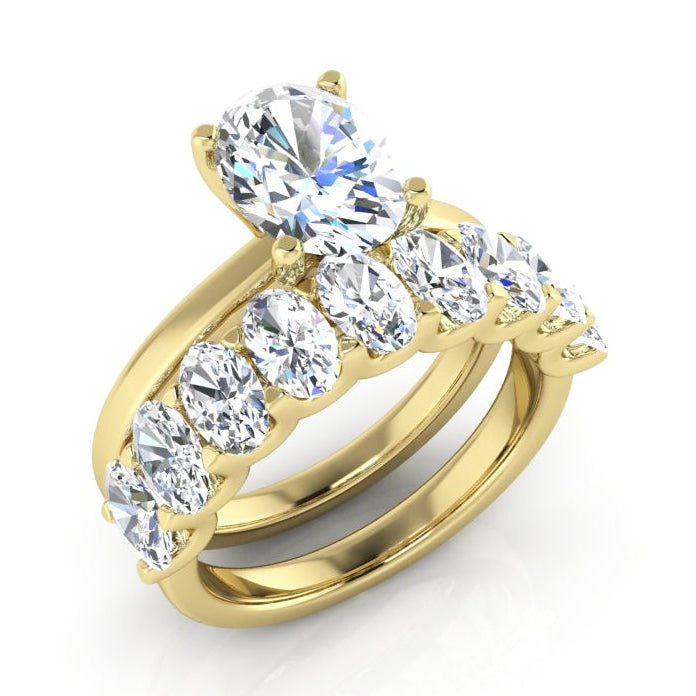 Sparkling Oval Diamond Ring Set Yellow Gold 14K