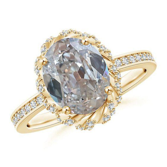 Yellow Gold Halo Diamond Oval Old Miner 