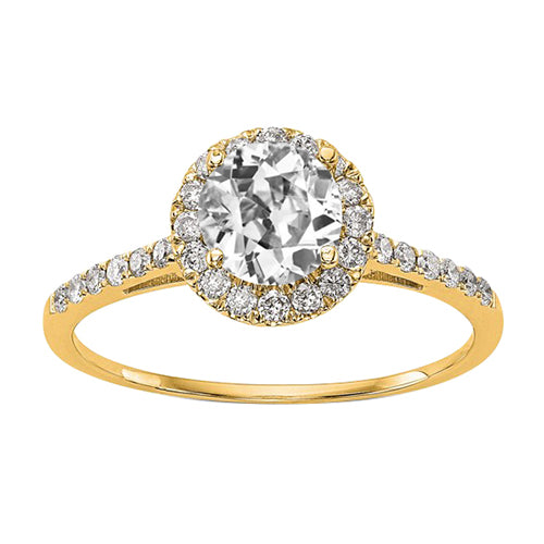 Yellow Gold Halo Ring With Accents Old Miner Diamond