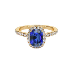 Yellow Gold Oval Sapphire Halo Natural Earth Mined Diamond Ring 11.25 Carats 14K