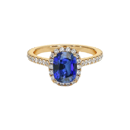 Unique Lady’s Yellow Gold Oval Sapphire Halo Diamond Ring