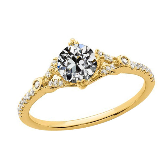 Yellow Gold Old Anniversary ladies Miner Cut Diamond Ring Jewelry