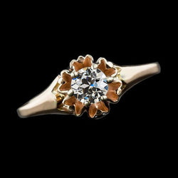 Yellow Gold Solitaire Old Cut Round Diamond Ring 1 Carat Jewelry