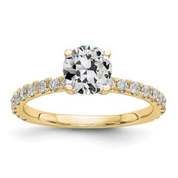 Yellow Gold Solitaire Ring With Accents Round Old Cut Diamond 3 Carats