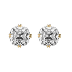 Yellow Gold Solitaire Stud Diamond Earrings Cushion Old Miners 10 Ct.