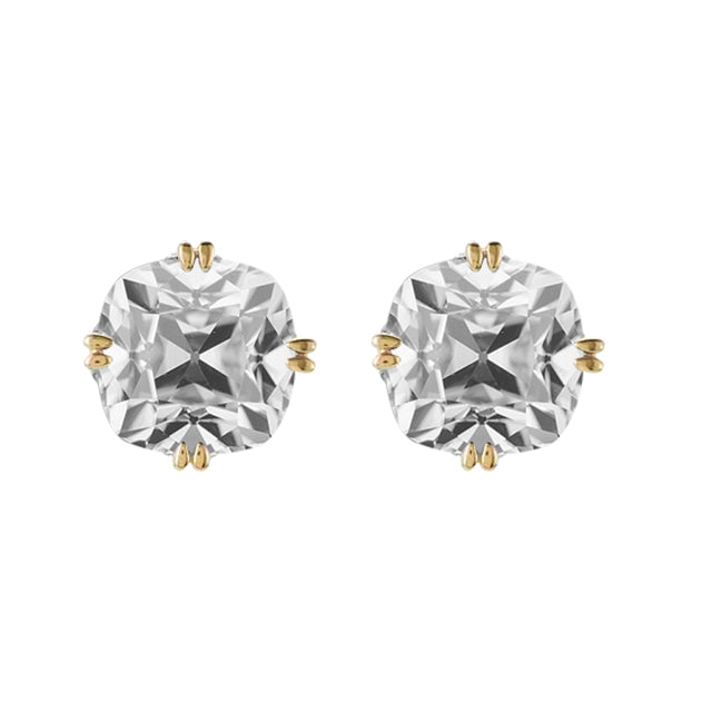 Solitaire Stud Diamond Earrings Cushion Old Miners