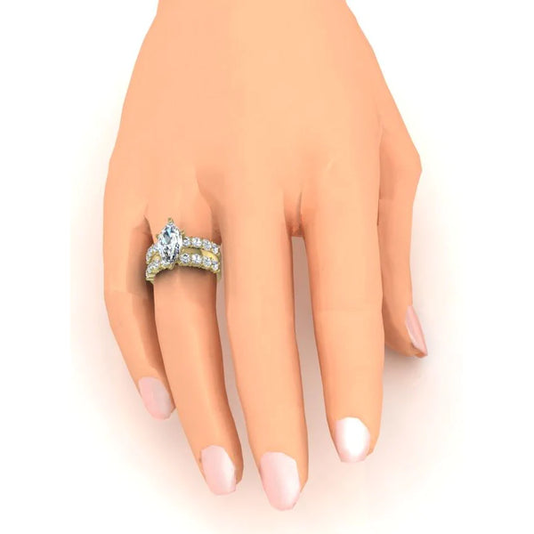 Marquise Diamond Wedding Ring Bridal Jewelry Yellow Gold
