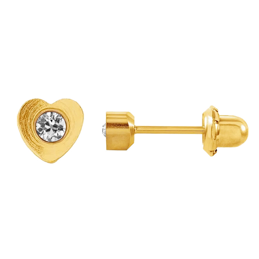 Yellow Gold Stud Earrings Old Miner Cut European Heart Style