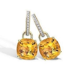 Yellow Gold 40.70 Ct Madeira Citrine And Natural Earth Mined Diamonds Lady Dangle Earrings