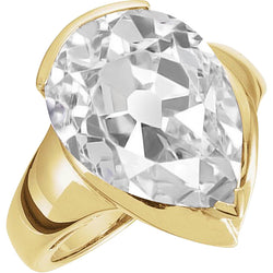 Yellow Gold Pear Real Diamond Old Miner Cut Half Bezel Ring 5 Carats