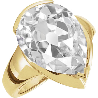 Yellow Gold Huge Pear Lab Grown Diamond Old Miner Cut Half Bezel Ring 9 Carats