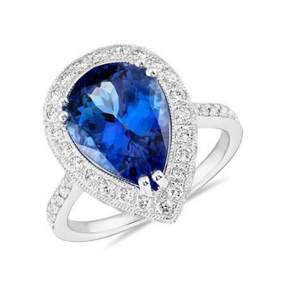   Females Fancy   Pear Tanzanite And Diamond Wedding Ring Gold  Jewelry Gemstone Ring