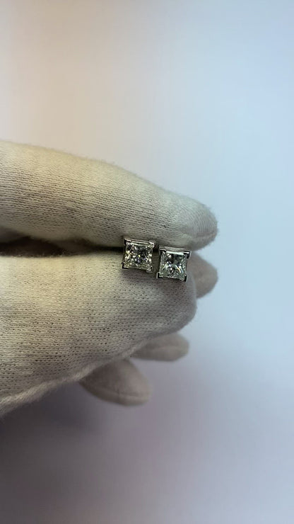 2 Ct Princess Cut F Vs1 Natural Earth Mined Diamond Stud Earring 14K White Gold
