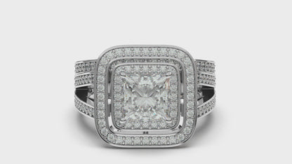 2.32 Ct Princess Center Natural Earth Mined Diamond Halo Wedding Anniversary Ring