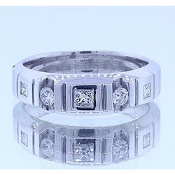 Anniversary Band Princess & Round Natural Earth Mined Diamonds White Gold 14K 1 Carat