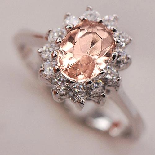 Anniversary Ring Fancy Lady’s  Morganite And Diamonds White Gold Gemstone Ring