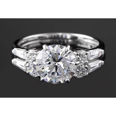 Anniversary Ring 6 Prong Unique Lady’s Solitaire Ring with Accents White Gold Diamond  