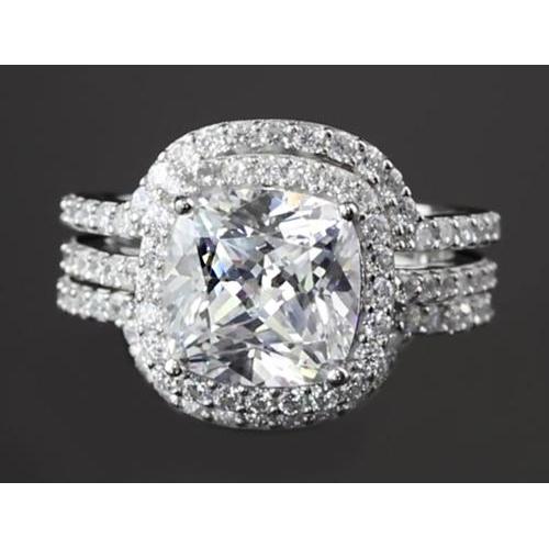Anniversary Ring Set 5 Carats Cushion Cut Diamond White Gold 14K Jewelry Engagement Ring Set