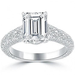 Emerald Diamond Anniversary Ring White Gold 3.75 Carats