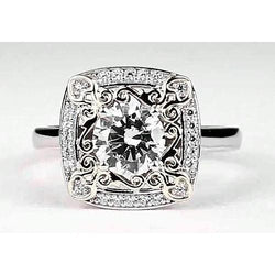 Antique Look Round Anniversary Ring 2 Carats White Gold 14K