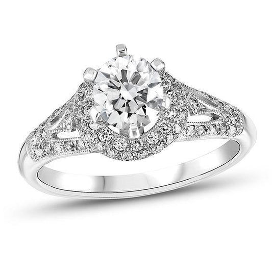 Antique Style 3.10 Ct Round Cut Diamonds Engagement Ring Halo White Gold Halo Ring