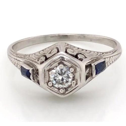 Antique Style High Quality Unique Solitaire Ring with Accents White Gold Diamond