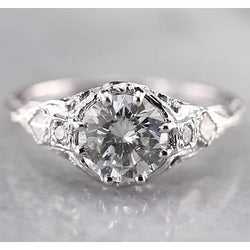Real  Antique Style Round Diamond Ring 2 Carats White Gold 14K