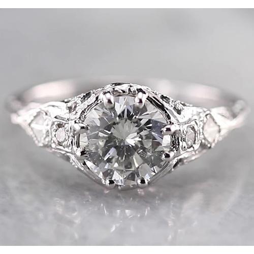 Antique Style Round Diamond Ring F Vs1 Vvs1 White Gold 14K Engagement Ring
