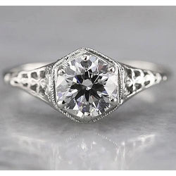 Real  Antique Style Round Solitaire Diamond Ring 1.50 Carats White Gold 14K