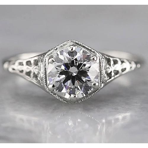 Antique Style Round Diamond Ring F Vs1 White Gold 14K 1.50 Carats Engagement Ring
