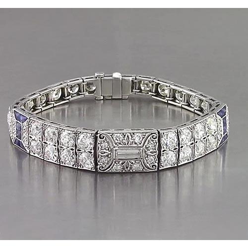 Antique Style Women Bracelet Blue Sapphire And Diamond 24.80 Carats White Gold Jewelry Gemstone Bracelet