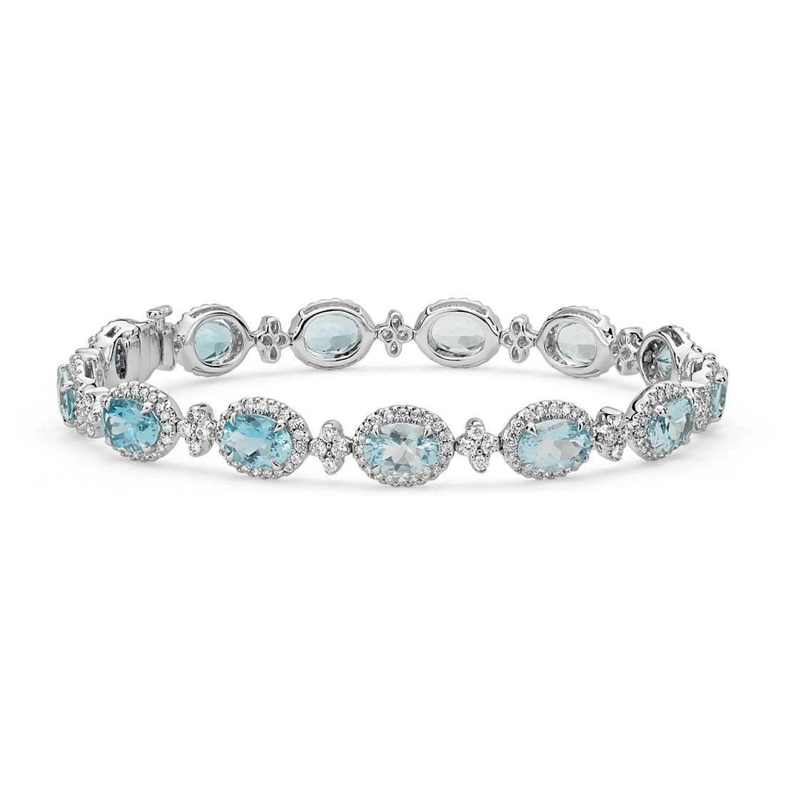 LAdies Weeding Aquamarine And Diamonds Lady White Gold Gemstone Bracelet