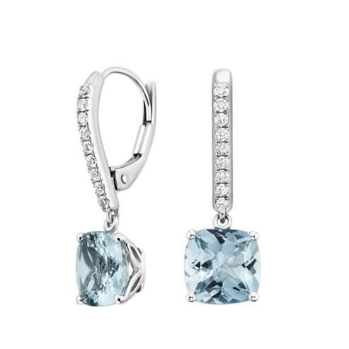 Aquamarine With Diamonds 9.60 Carats Dangle Earrings White Gold 14K Gemstone Earring