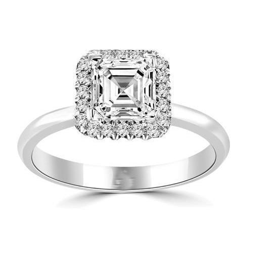 Asscher And Round  half bazel fancy Engagement White Gold Diamond Solitaire Ring with Accents