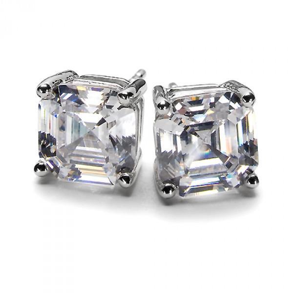 Asscher Cut Princess Cut High Quality Unique Stud Earrings White Gold Diamond
