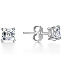 Asscher Cut 2.50 Carats Diamonds Lady Studs Earrings Gold White 14K