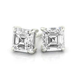 Asscher Cut 2.50 Carats Natural Earth Mined Diamonds Studs Earrings White Gold